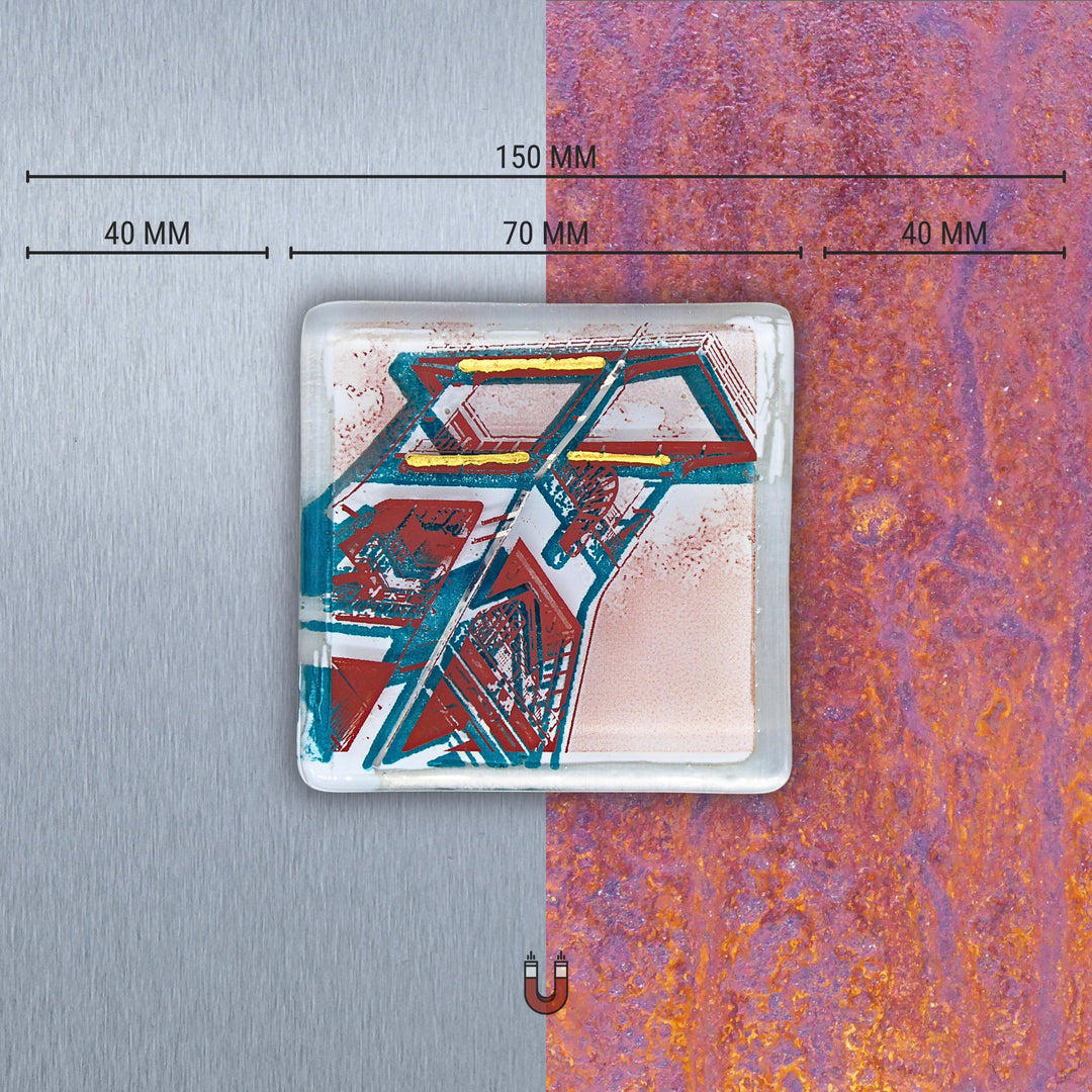 Edition 1/12. Edelstahl oder Roststahl nach Wahl. Pott Glas Wand-Potträt mit Förderturm-Motiv in Germania-Grün. Quadratisches Format inkl. Abmessungen.