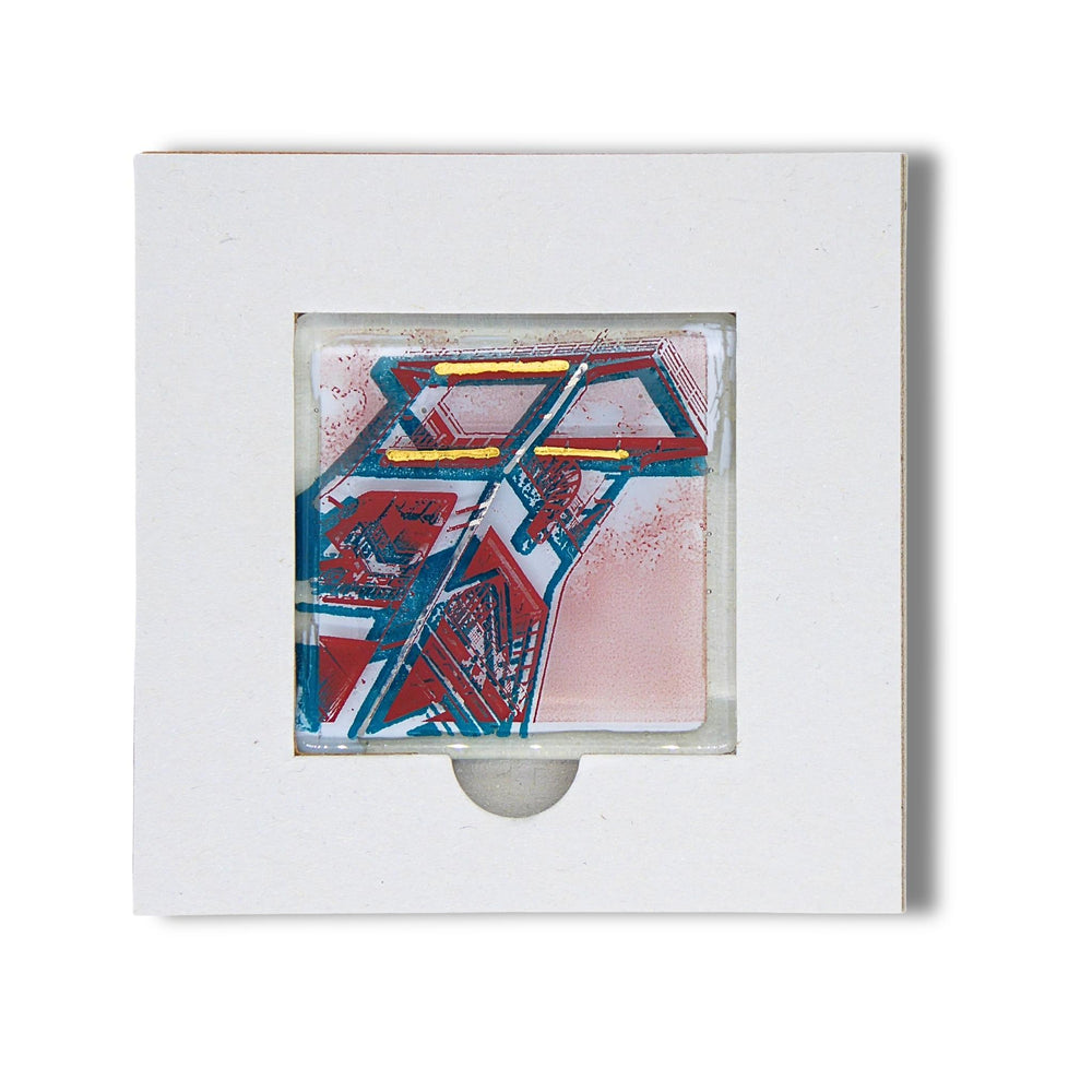 Bochum Edition 01/12. POTT GLAS Magnet-Potträt mit grünem Förderturm-Motiv und Edelmetall-Akzenten aus 24 K Flüssiggold und Platin. Im Blanko-Karten-Inlay. Quadratisches Format.