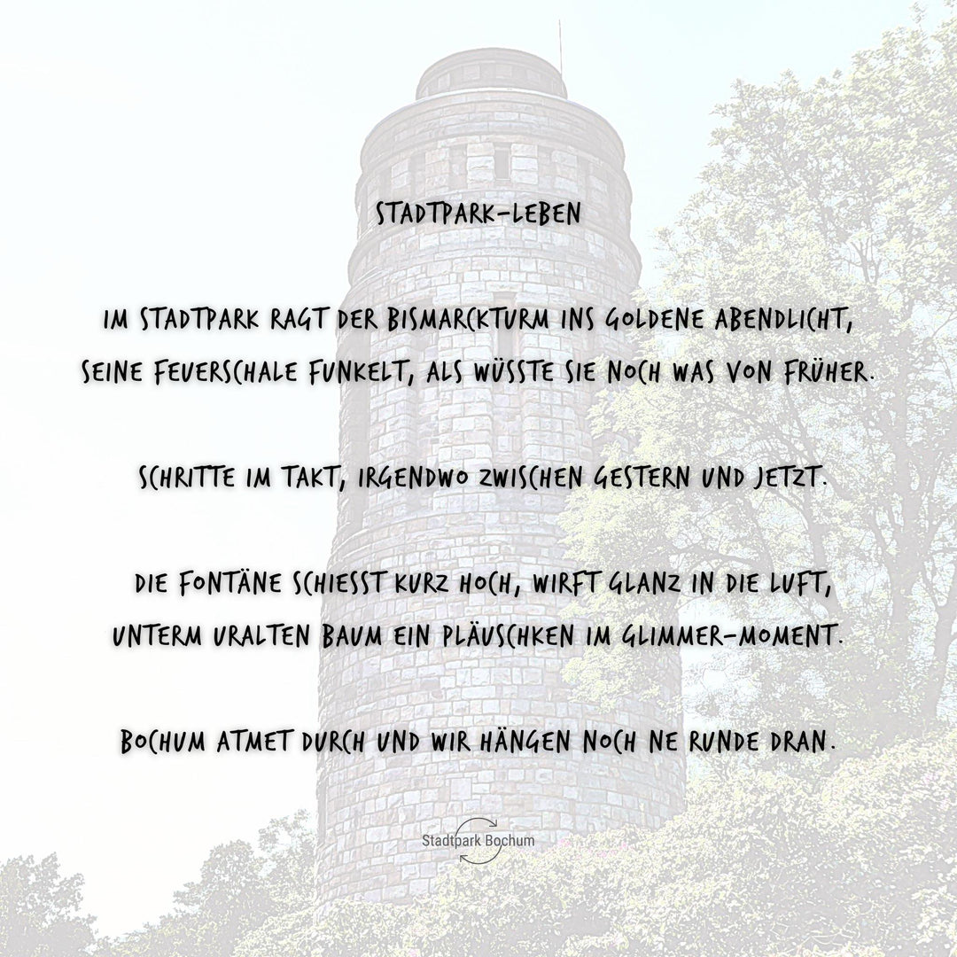 Edition 8/12. Pott Glas Poesie „Stadtpark-Leben" mit transparentem, historischem Bismarckturm-Motiv.