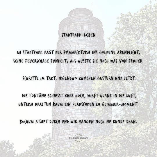 Edition 8/12. Pott Glas Poesie „Stadtpark-Leben" mit transparentem, historischem Bismarckturm-Motiv.