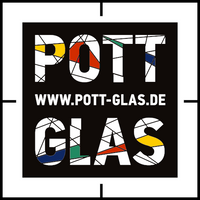 Web-Logo: Pott Glas in 4 Ruhrstadt-Farben: Gelb, Rot, Grün, Blau. Quadratisch zentriert im Kamera Fokus.