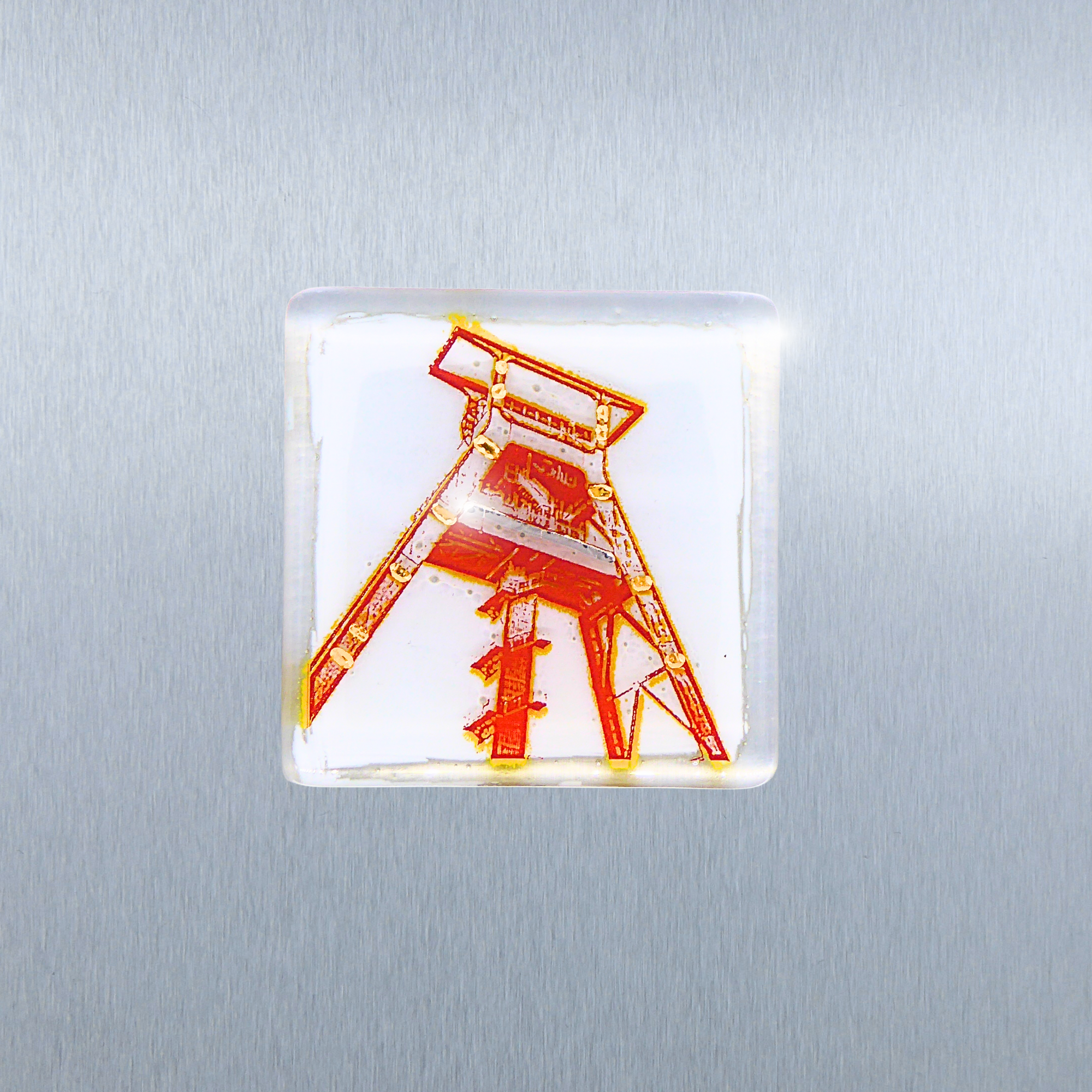 Pott Glas "Dein Steel" Stahl nach Wahl: Edelstahl. Förderturm Motivbeispiel.