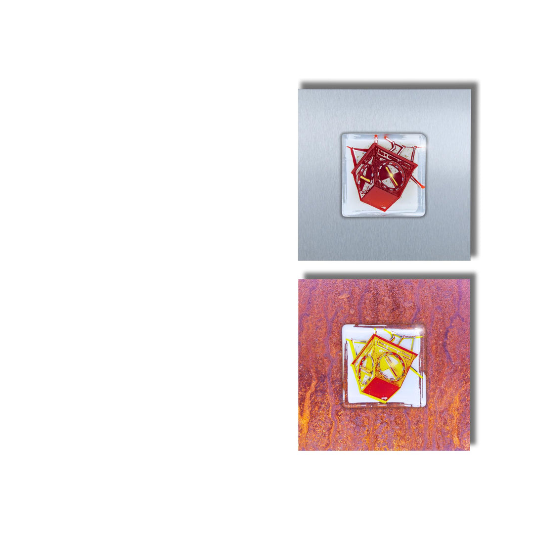 Ver-wand-lung auf Edelstahl und Roststahl. Pott Glas Stahlträger für Gutschein Special als Wand-Potträt.