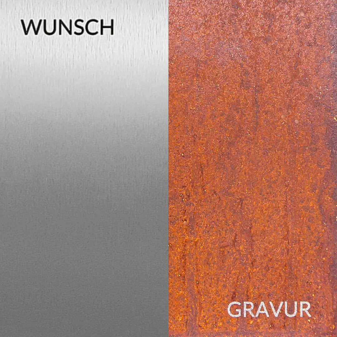 POTT GLAS Wand-Potträt. Wunschgravur auf Edelstahl oder Roststahl. 